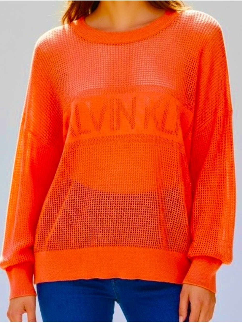 Calvin Klein Bright Pink / Coral Mesh Crewneck Sweater